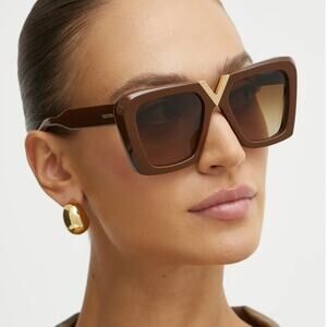 New! Valentino V GOLD || VLS 161B, Elegant Brown Sunglasses, Authentic